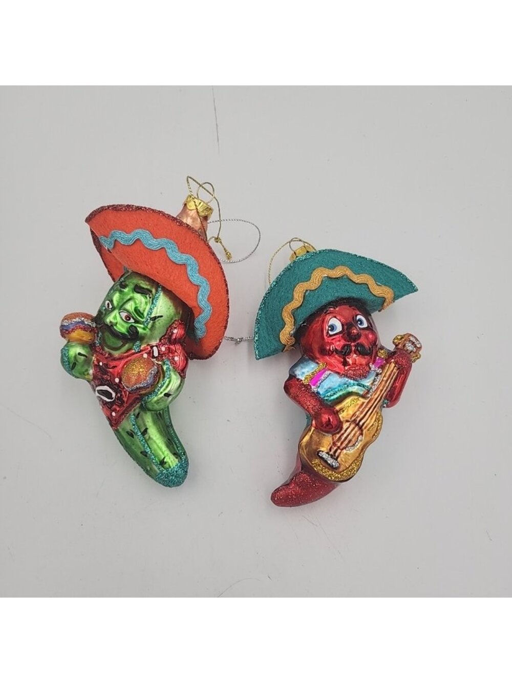 2 Glass Southwestern Christmas Ornaments Art Glass Barrel Cactus Chili Peppers